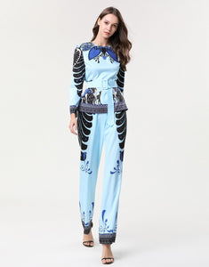 Light blue “All Hail” tropical leaf print two piece SAMPLE