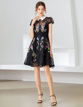 Load image into Gallery viewer, Loveliest Lace black floral embroidered dress with collar