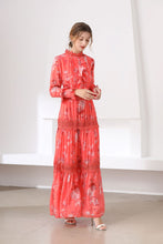 Load image into Gallery viewer, Fluorescent coral high neck maxi dress