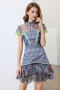 'Blissful Blue floral' short sleeve mini dress