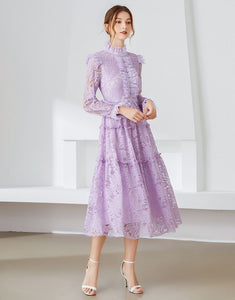 Lilac Lavender lace Midi dress