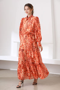 Tangy Orange floral maxi dress