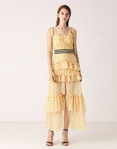 Mellow In Yellow Dotty Tiered Dress *WAS £145*