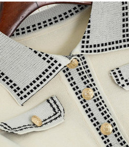Black and white cubed tennis knitted twosie set