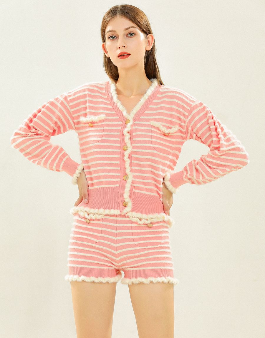 Shell- pink striped two piece set