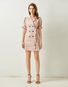 Pink Checked mini dress with belt