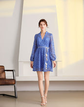 Load image into Gallery viewer, Cornflower Blue Paisley lacework mini dress