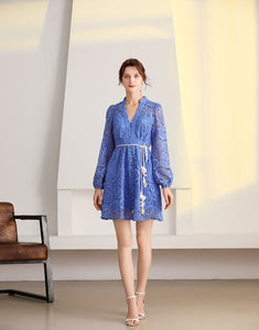 Cornflower Blue Paisley lacework mini dress