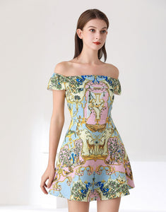 Deer in the woodland pastel bardot skater dress