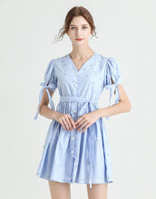 Load image into Gallery viewer, Light blue diamante poplin summer dress