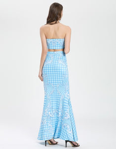 Multiway White and blue tiled crop top and maxi skirt
