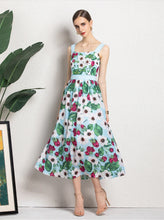 Load image into Gallery viewer, White flower and rose summer midi dress *WAS £145*