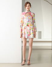 Load image into Gallery viewer, Pastel printed high neck tied long sleeve dress sample sale