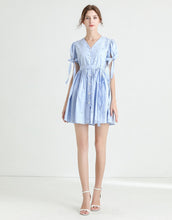 Load image into Gallery viewer, Light blue diamante poplin summer dress