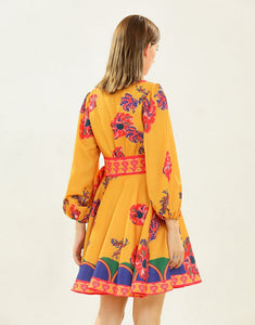 Fiery floral long sleeve mini dress