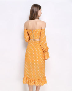 Mustard polka dot bardot set *WAS £135*