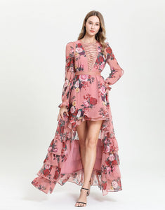 Delightful Rose Dip Hem Maxi Dress